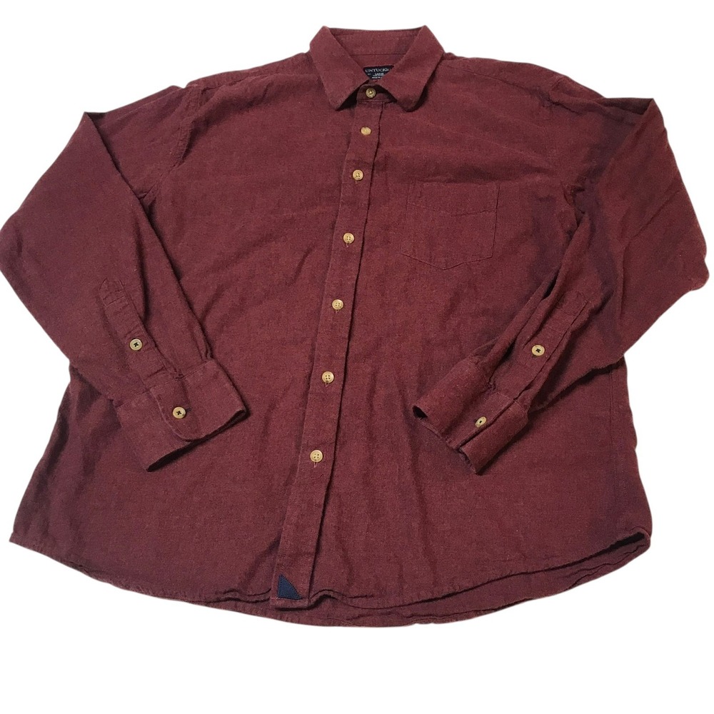 UNTUCKit Men Large Burgundy Long Sleeve Button Up‎ Flannel Shirt Cotton